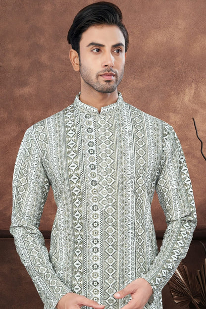 Green and Off White Soft Rayon Kurta Pajama KP1040667 A