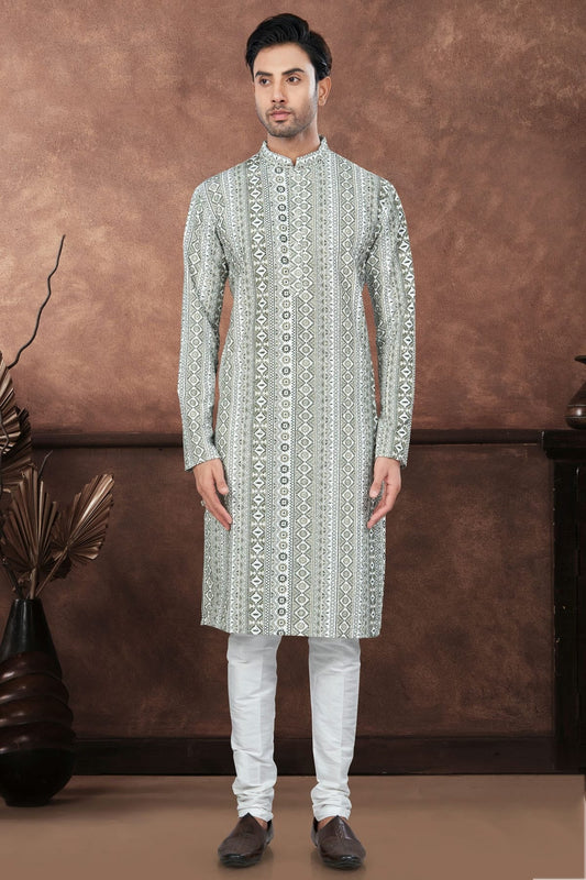 Green and Off White Soft Rayon Kurta Pajama KP1040667