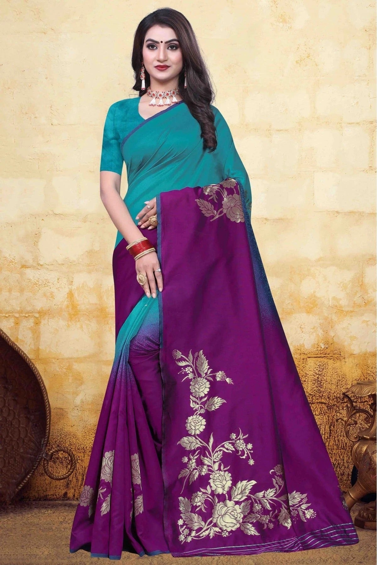 Green and Purple Colour Banarasi Art Silk Traditional Saree SD1120752