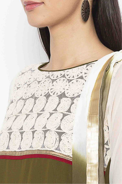 Green and White Colour Plus Size Georgette Embroidery Palazzo Pant Suit BW1070300 B
