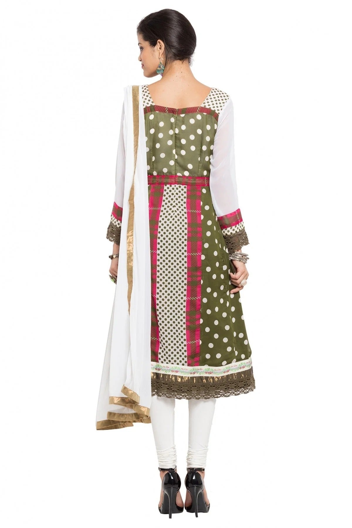 Green and White Colour Plus Size Stitched Faux Georgette Anarkali Suit BW1070162 A