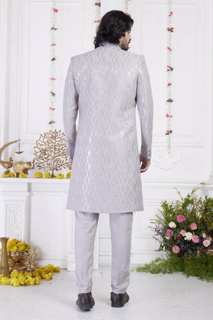Grey Art Silk Embroidery Work 3 Pcs Jacket Set