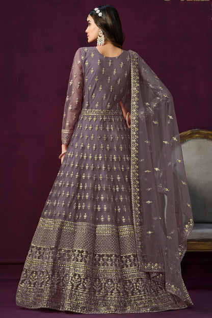 Grey Blue Colour Semi Stitched Net Anarkali Suit SM1050438 A