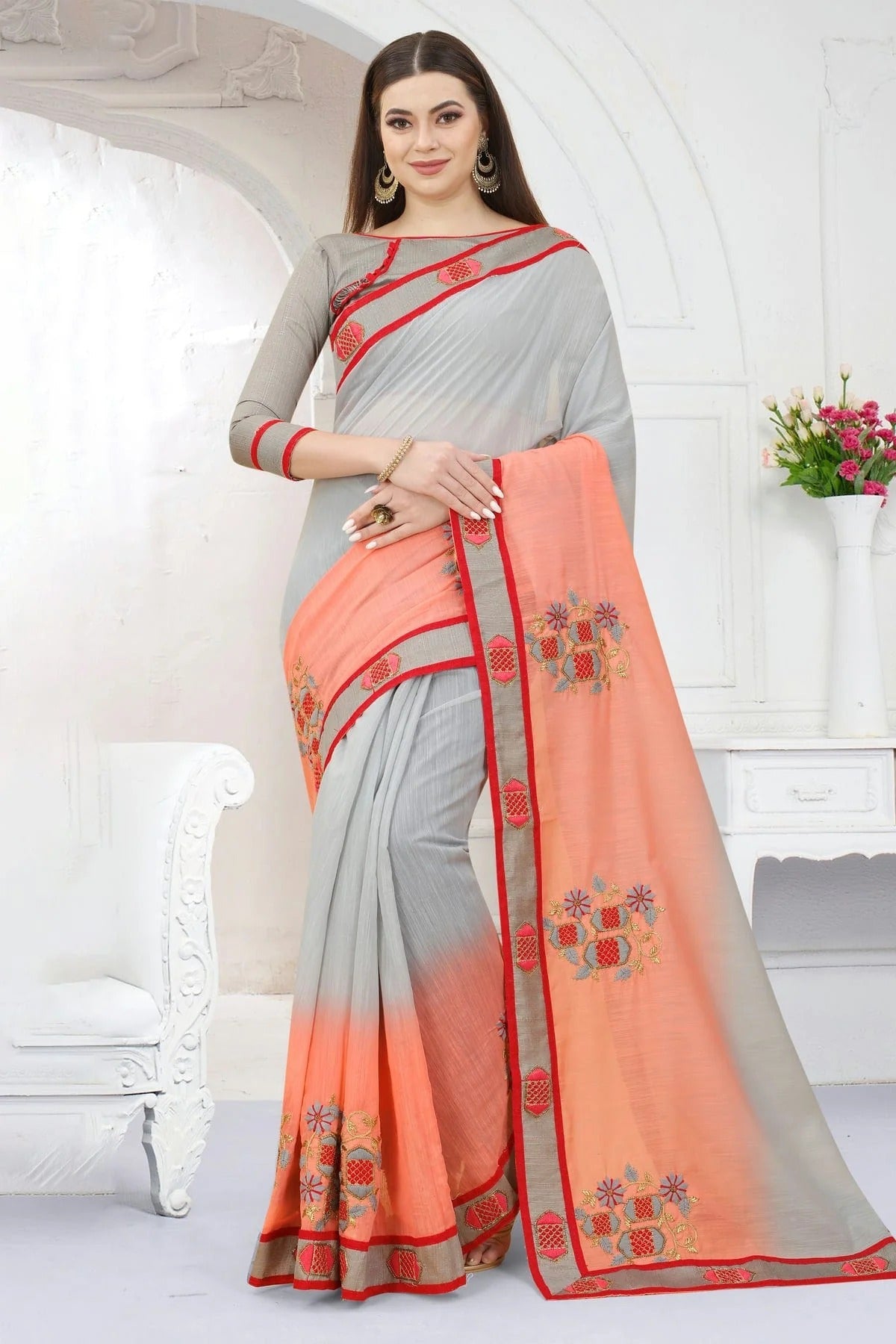 Grey Colour Art Silk Designer Saree LC1121316
