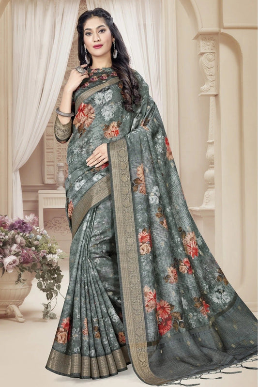 Grey Colour Art Silk Digital Print Saree SD1120792