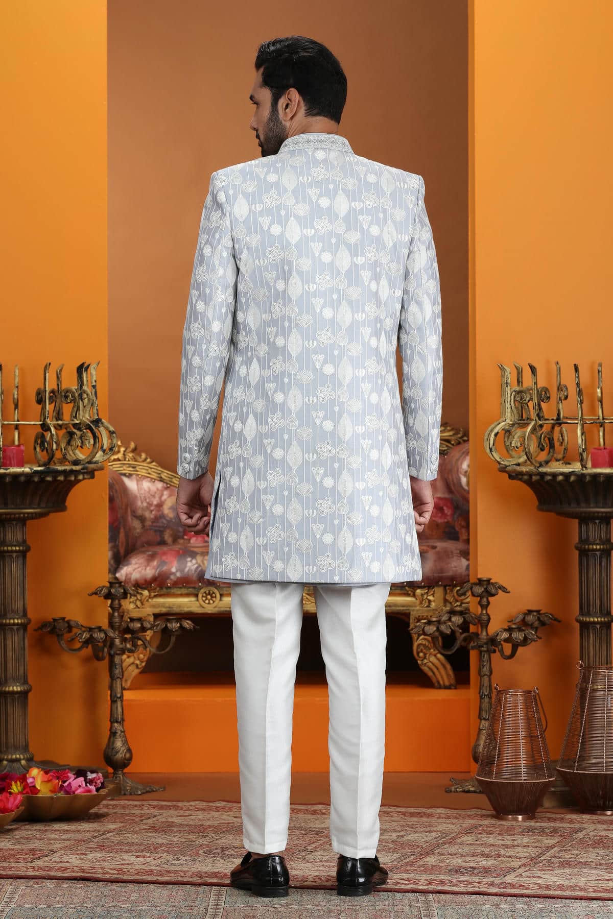 Grey Colour Art Silk Embroidery 3 Pcs Jacket Set