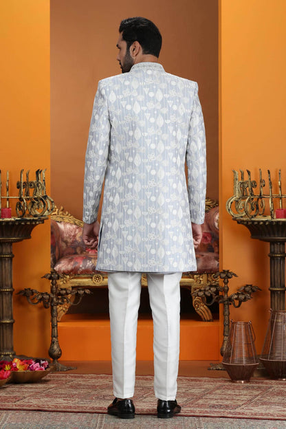 Grey Colour Art Silk Embroidery 3 Pcs Jacket Set