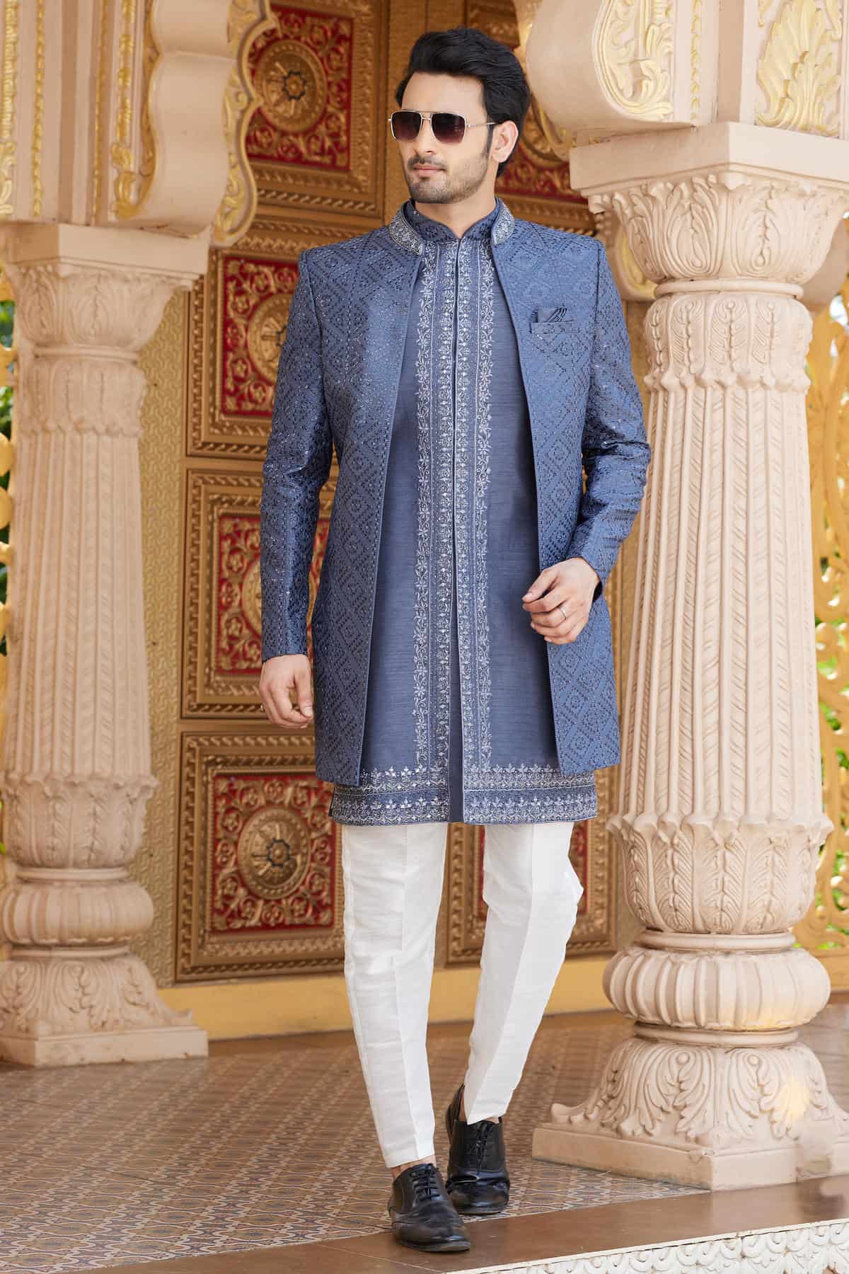 Grey Colour Art Silk Embroidery Work 3 Pcs Indo Western