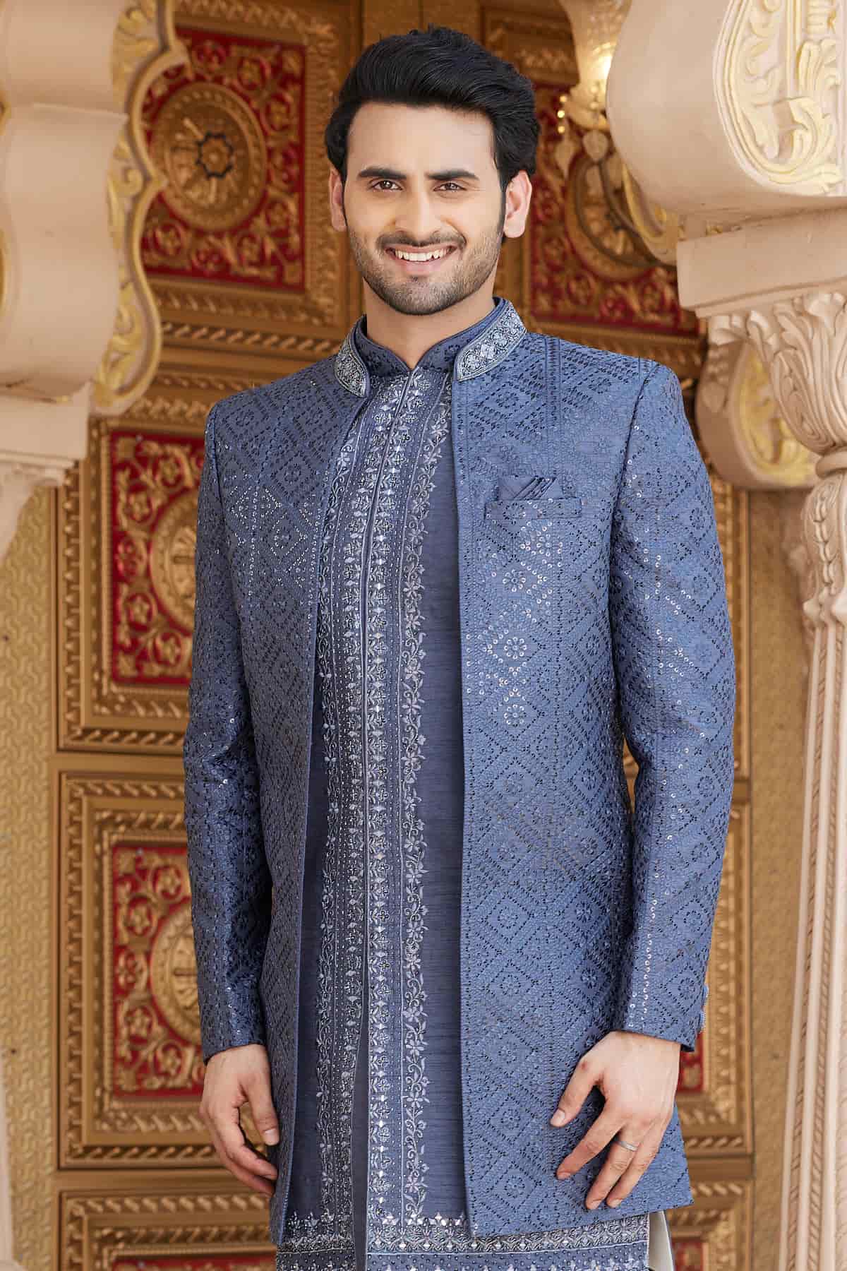 Grey Colour Art Silk Embroidery Work 3 Pcs Indo Western