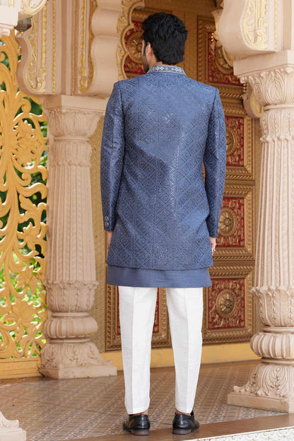 Grey Colour Art Silk Embroidery Work 3 Pcs Indo Western