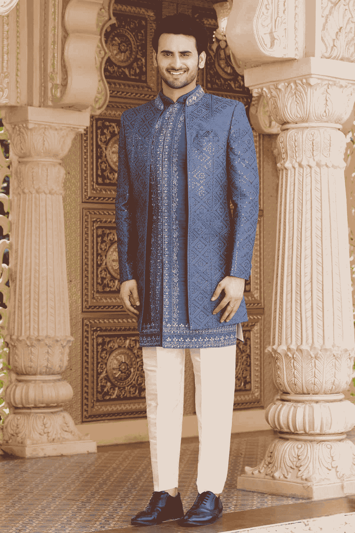 Grey Colour Art Silk Embroidery Work 3 Pcs Indo Western
