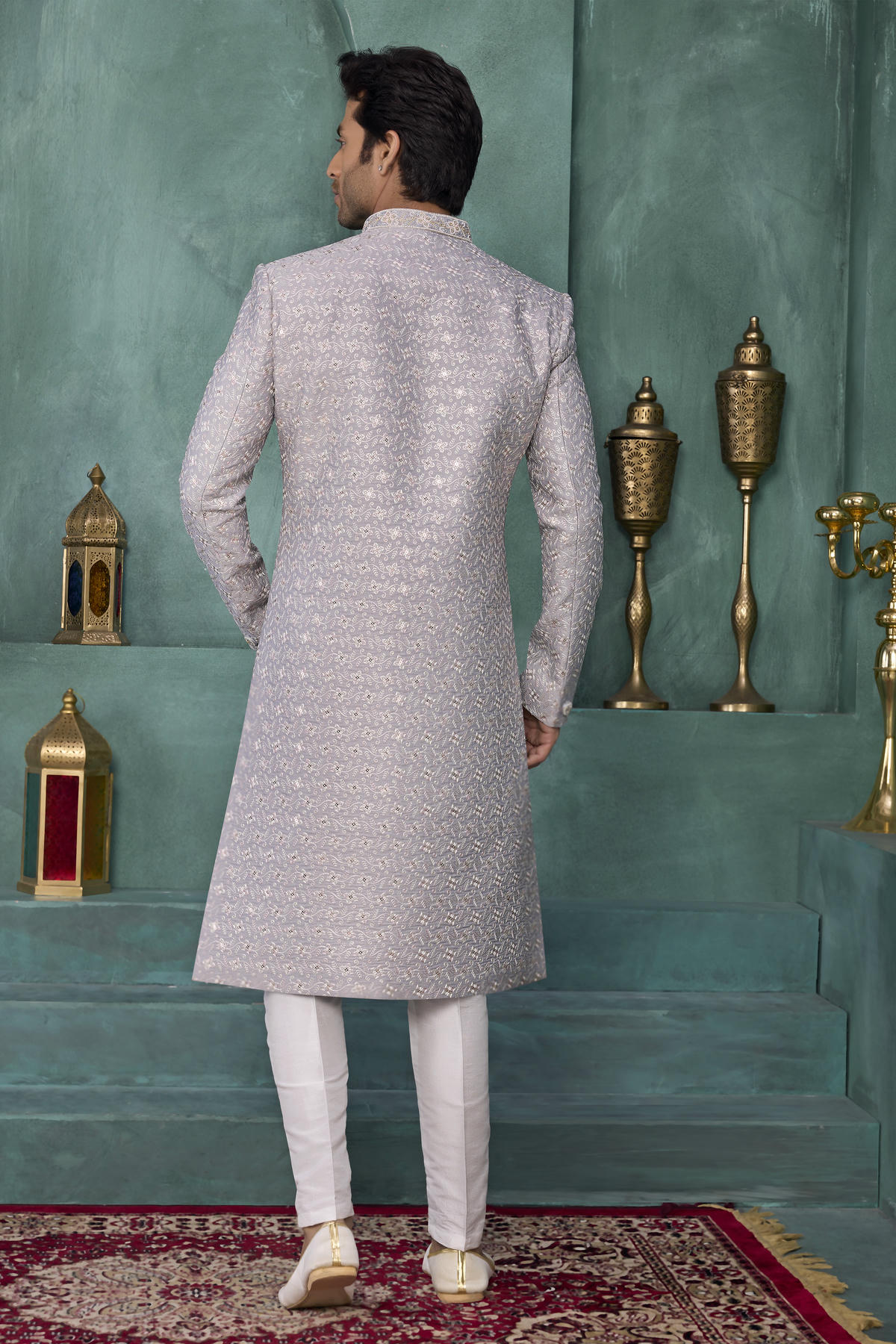 Grey Colour Art Silk Embroidery Work Sherwani