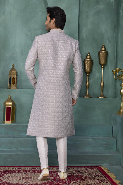 Grey Colour Art Silk Embroidery Work Sherwani