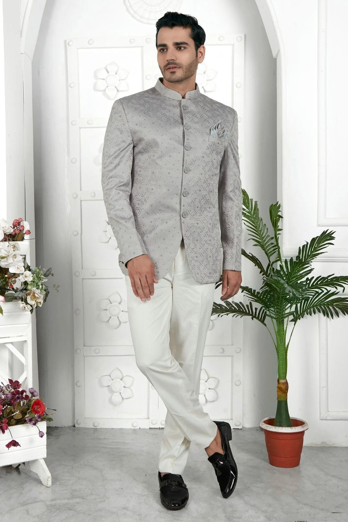Grey Colour Art Silk Jodhpuri Jacket JP1230109