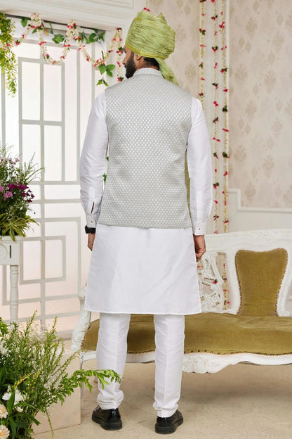 Grey Colour Art Silk Kurta Pajama With Jacket KP1230274 A