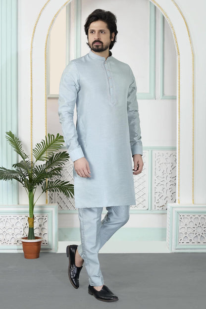 Grey Colour Art Silk Pintux Work Kurta Pajama