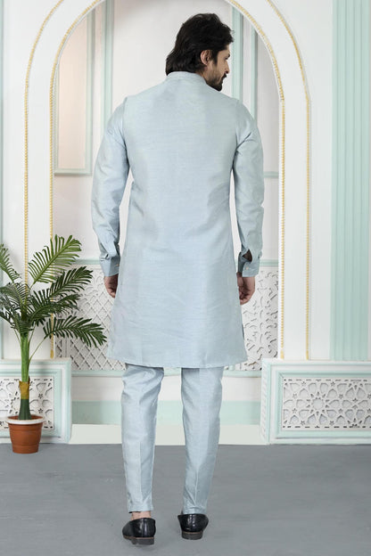 Grey Colour Art Silk Pintux Work Kurta Pajama