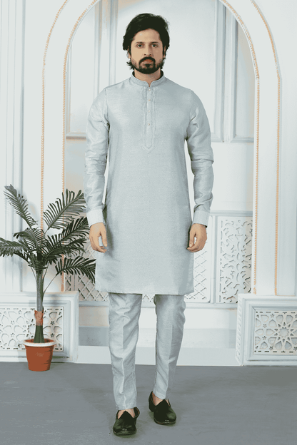 Grey Colour Art Silk Pintux Work Kurta Pajama