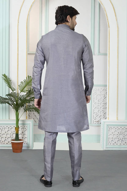 Grey Colour Art Silk Pintux Work Kurta Pajama