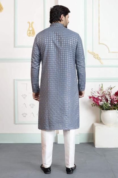 Grey Colour Art Silk Pintux Work Kurta Pajama