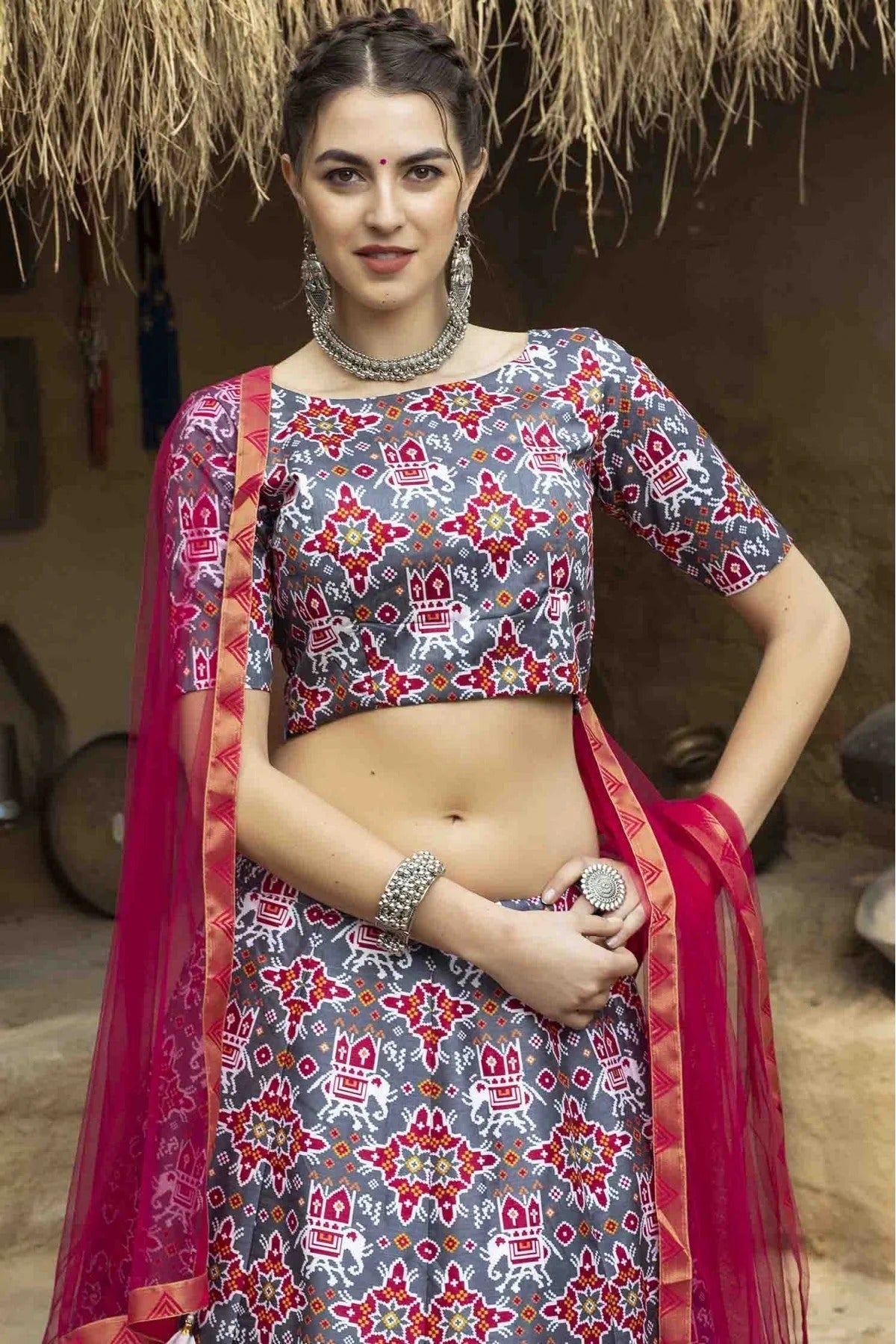 Grey Colour Art Silk Printed Lehenga Choli LC1150044 B