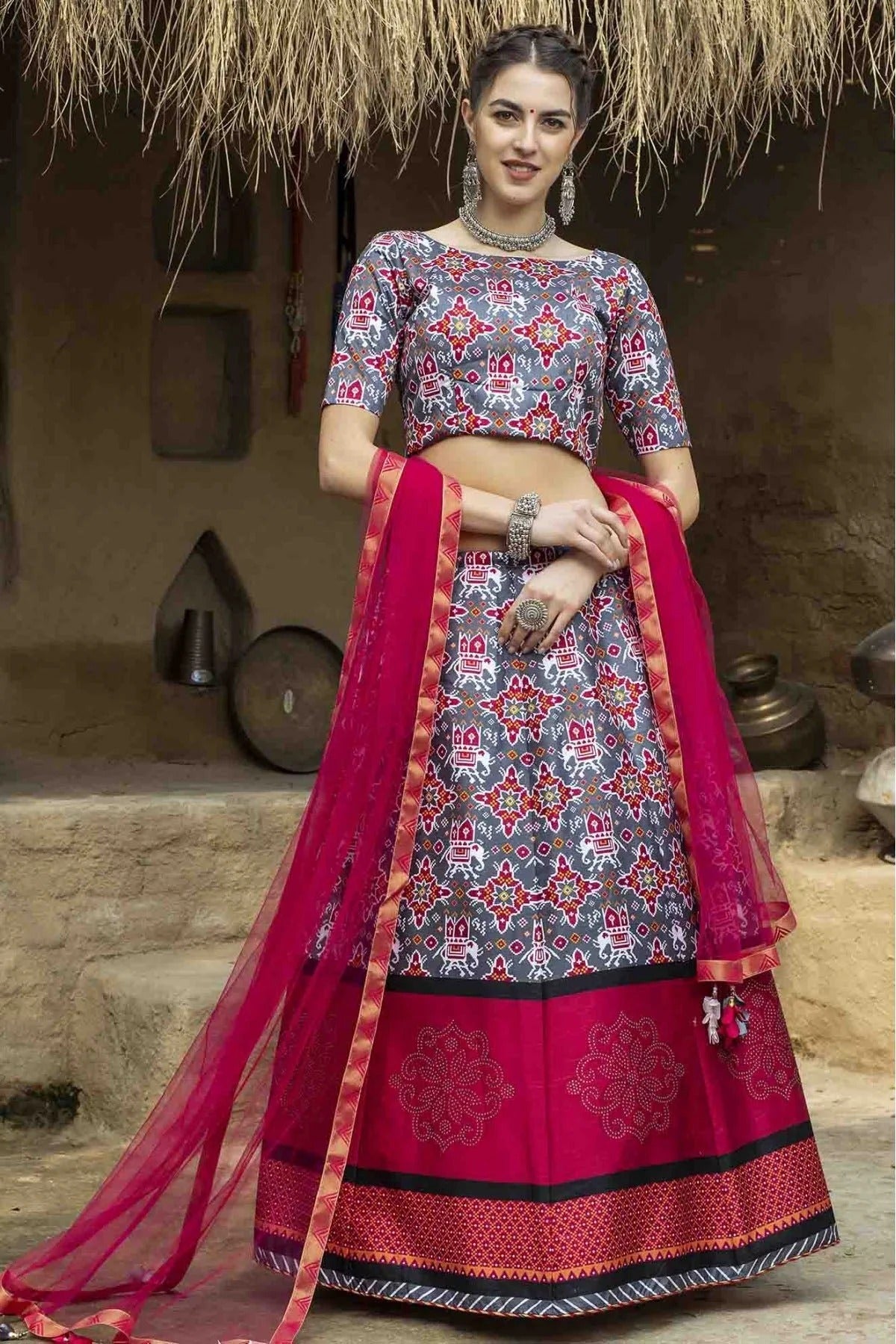 Grey Colour Art Silk Printed Lehenga Choli LC1150044