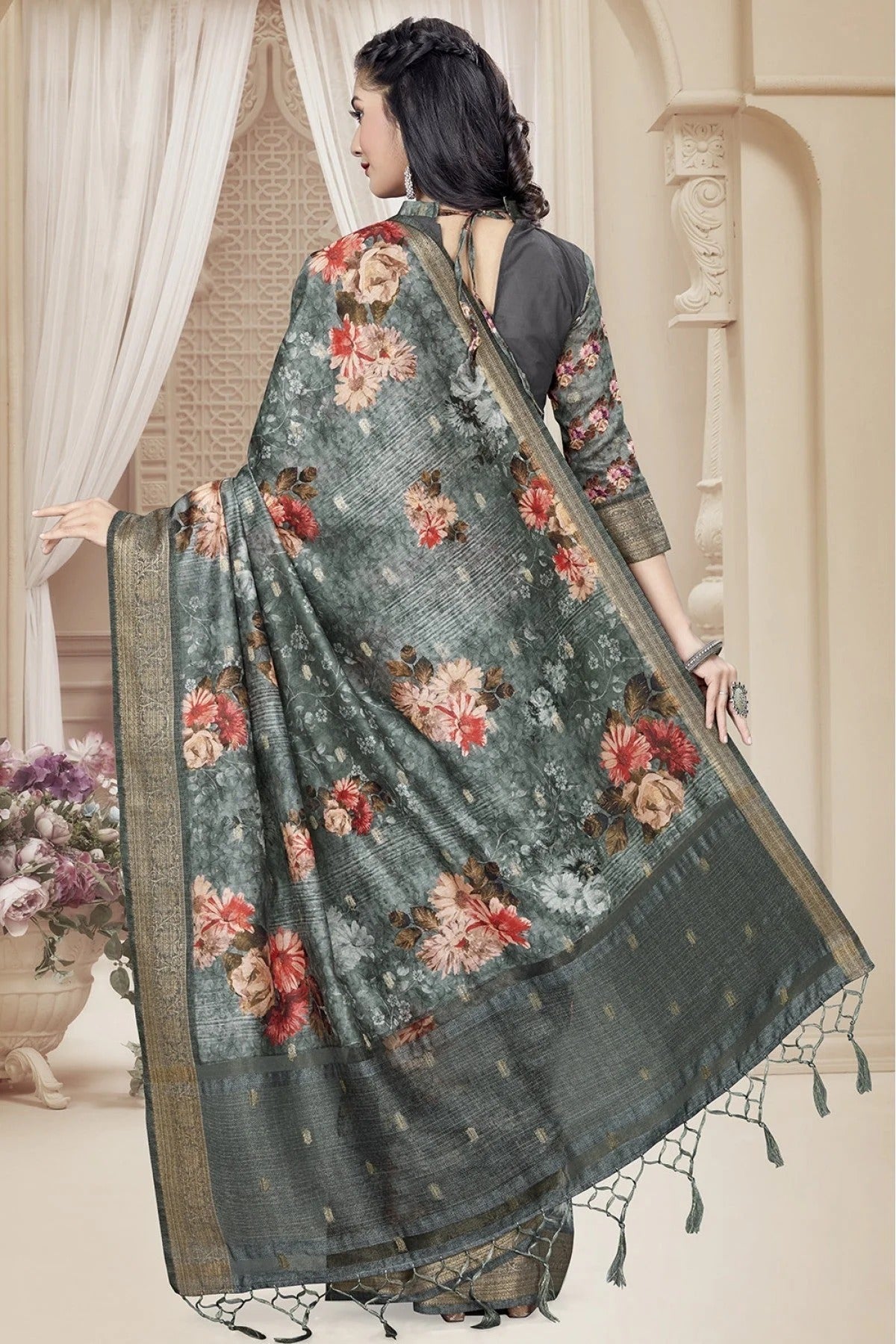 Grey Colour Art Silk Printed Saree SD1120640 A