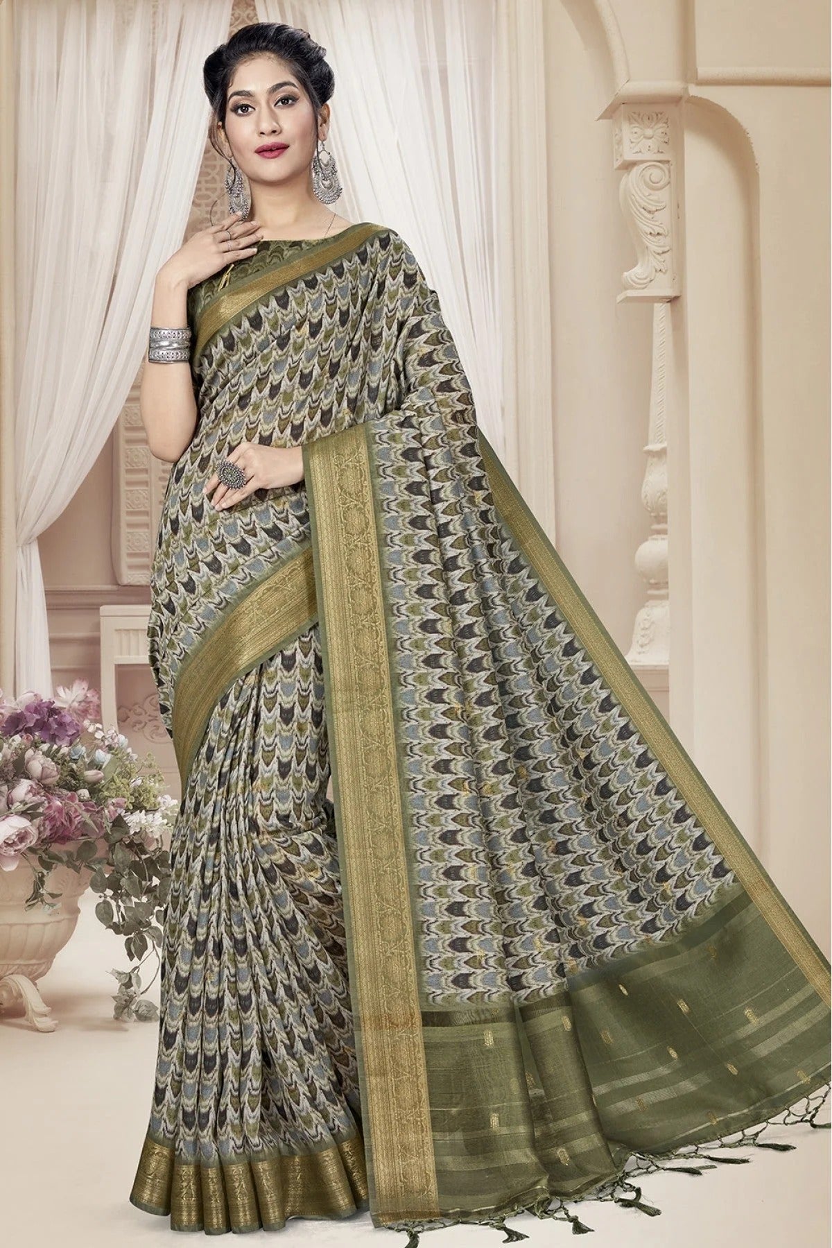 Grey Colour Art Silk Printed Saree SD1120644