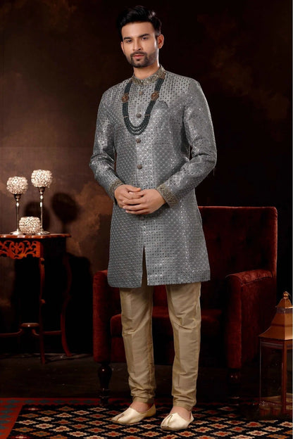 Grey Colour Art Silk Sherwani SH1040364