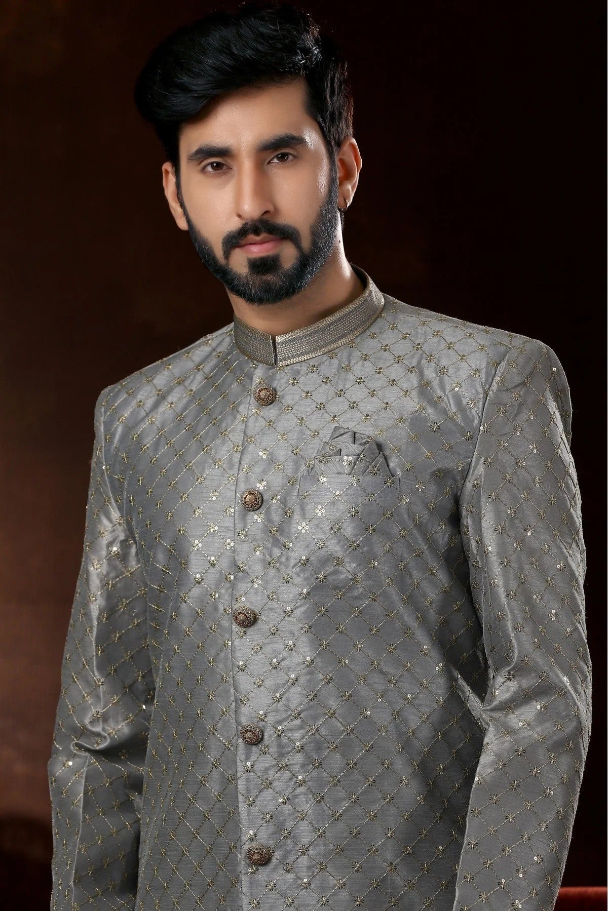 Grey Colour Art Silk Sherwani SH1040367 A