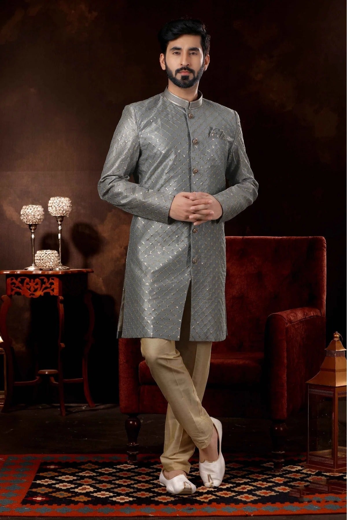 Grey Colour Art Silk Sherwani SH1040367