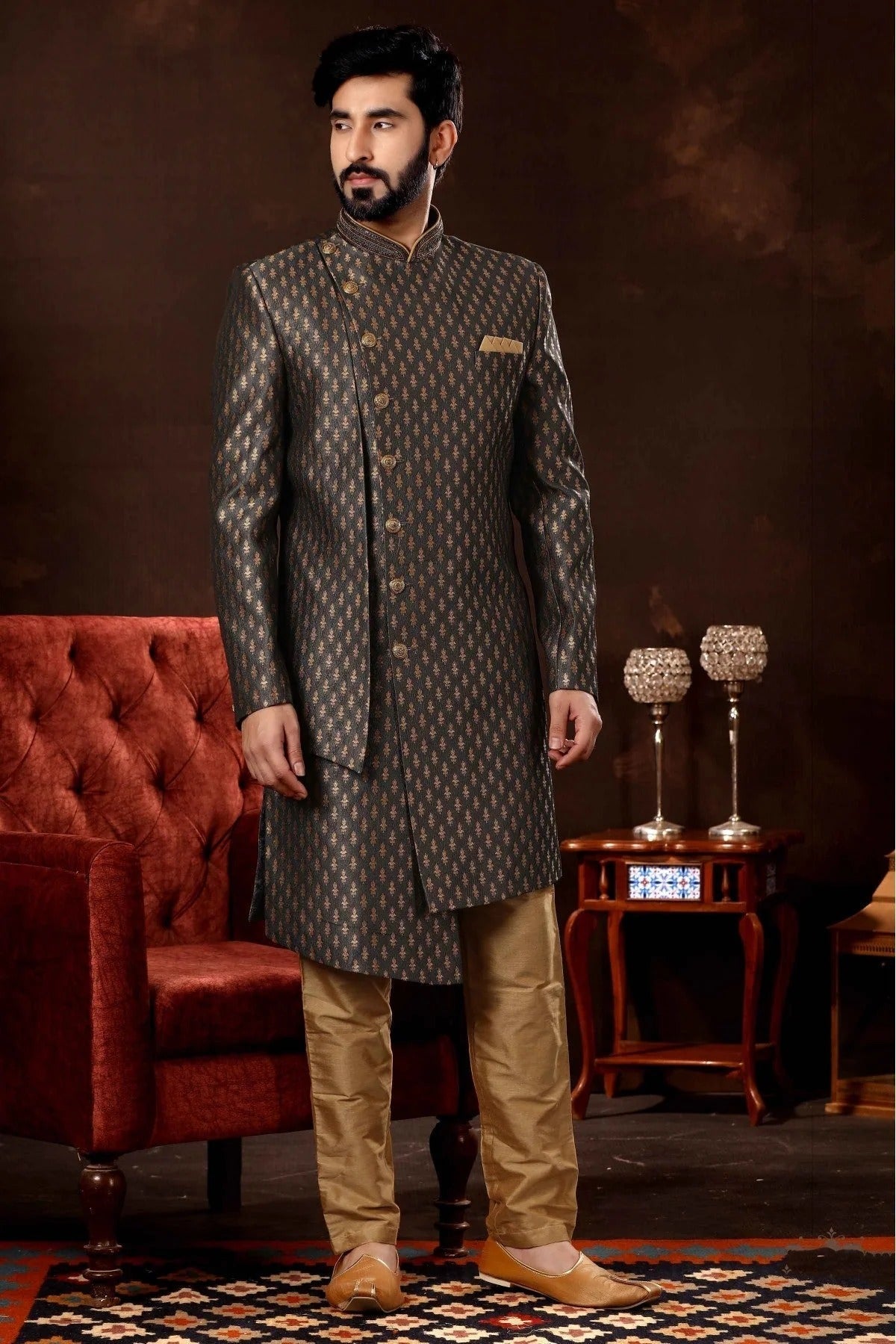 Grey Colour Art Silk Sherwani SH1040369
