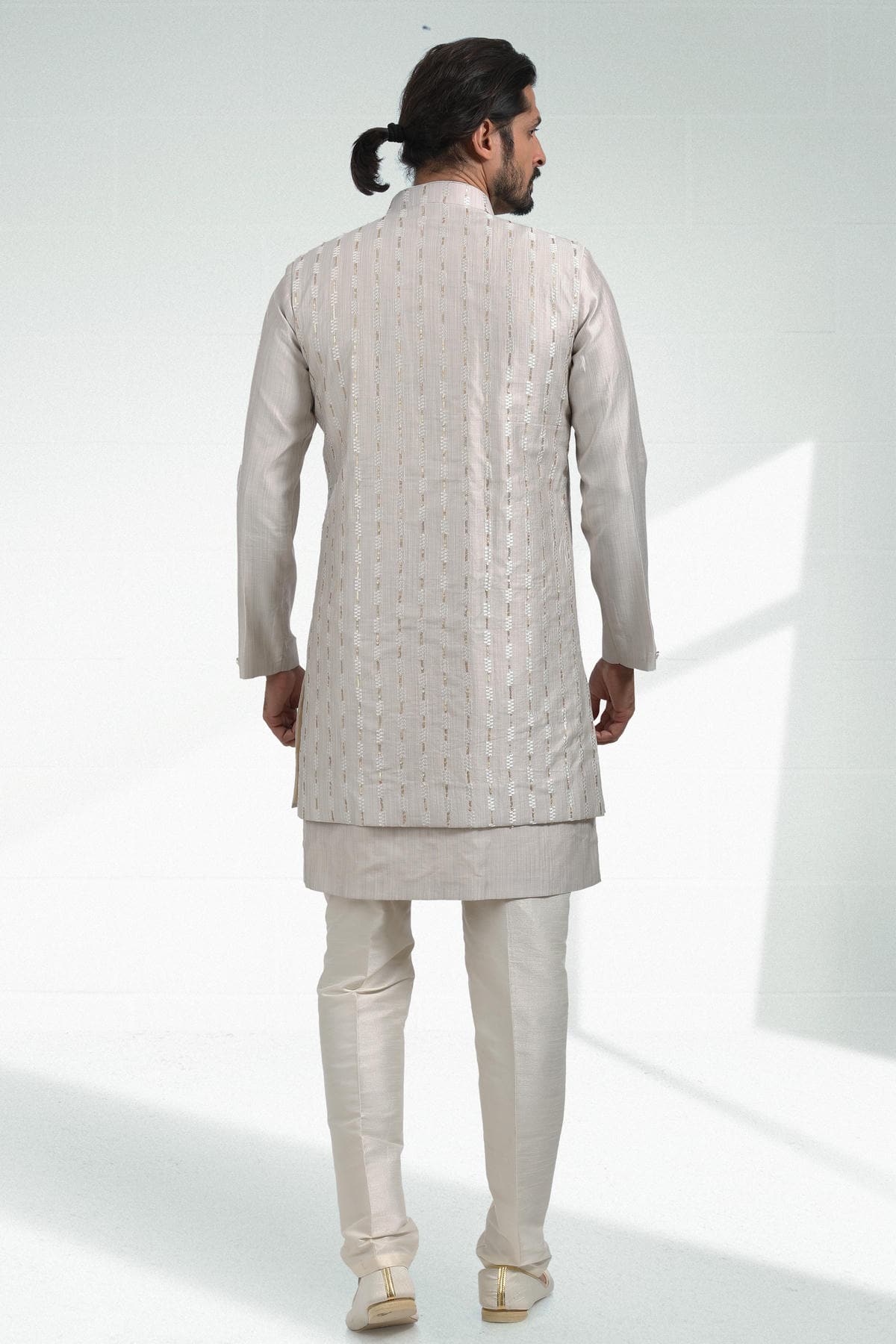 Grey Colour Art Silk Thread Work Kurta Pajama With Jacket