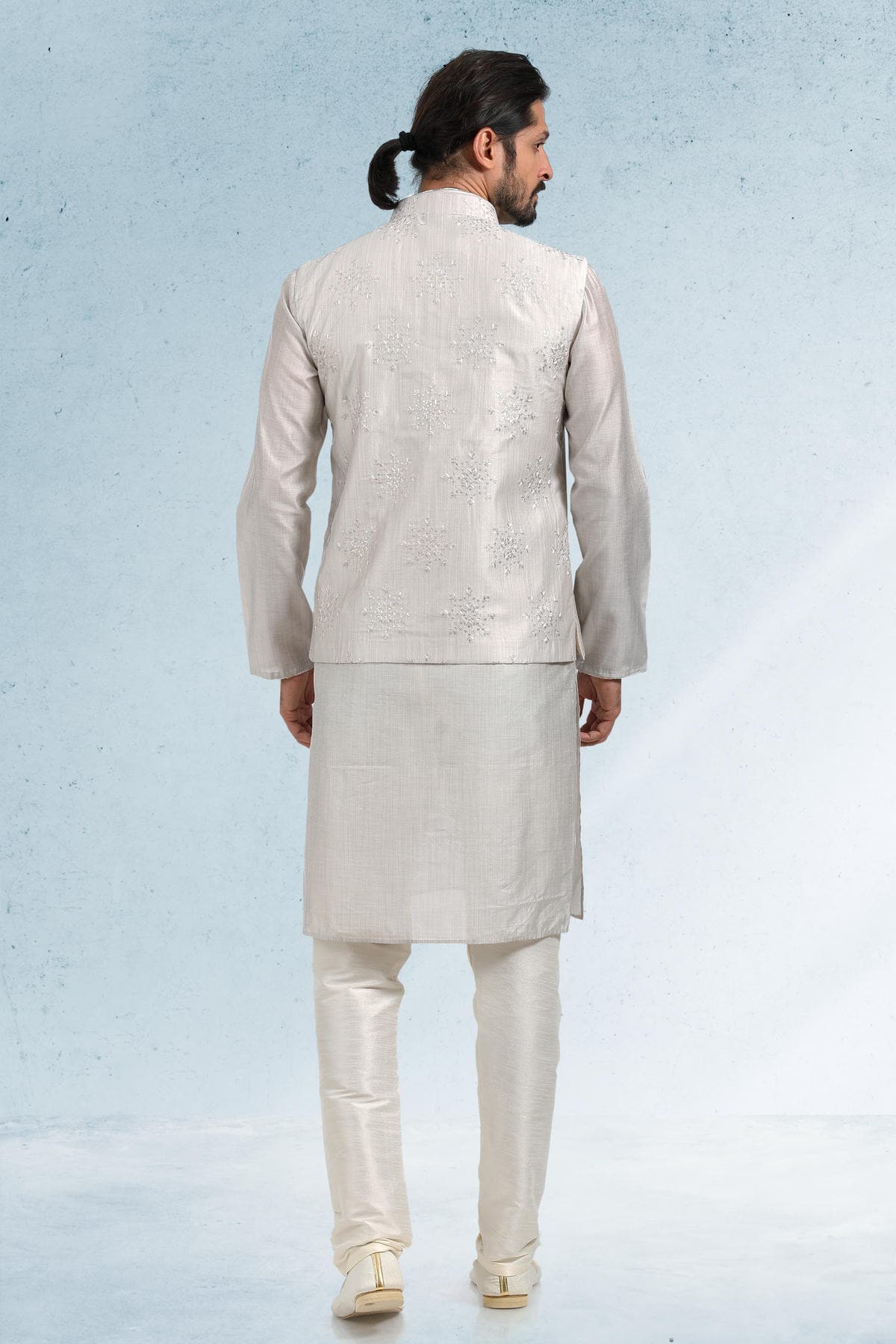 Grey Colour Art Silk Thread Work Kurta Pajama With Jacket
