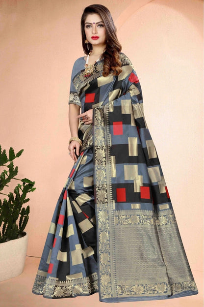 Grey Colour Banarasi Art Silk Traditional Saree SD1120742 A
