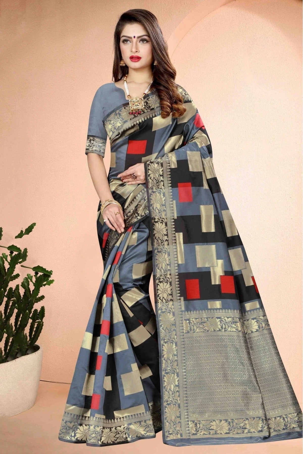 Grey Colour Banarasi Art Silk Traditional Saree SD1120742