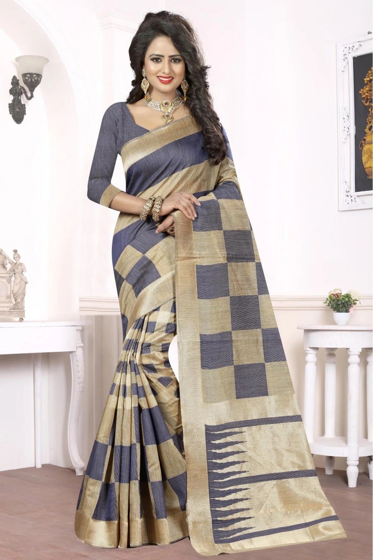 Grey Colour Banarasi Art Silk Woven Saree SD1120168