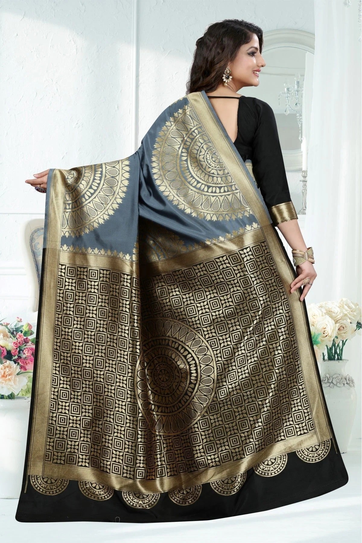 Grey Colour Banarasi Art Silk Woven Saree SD1120777 A