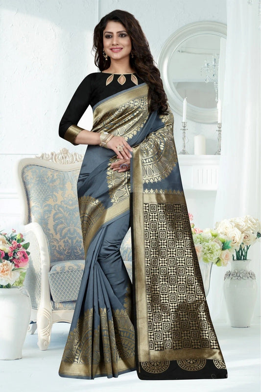 Grey Colour Banarasi Art Silk Woven Saree SD1120777