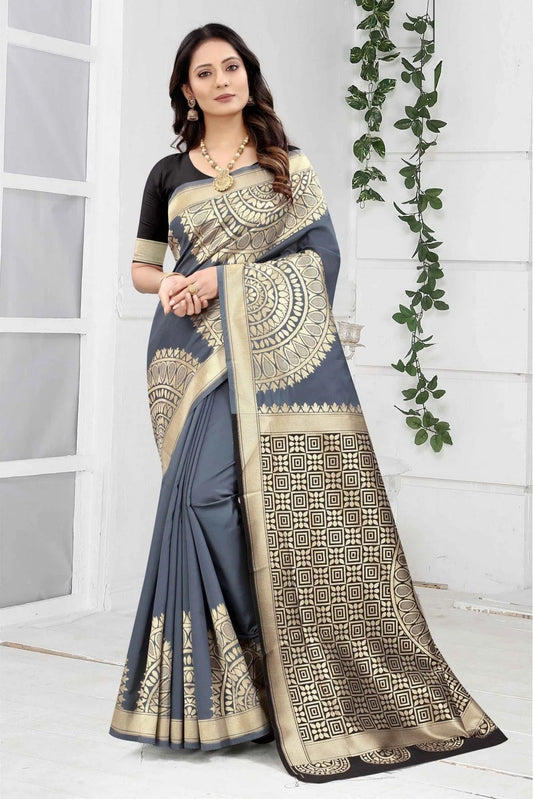 Grey Colour Banarasi Art Silk Woven Saree SD1120858
