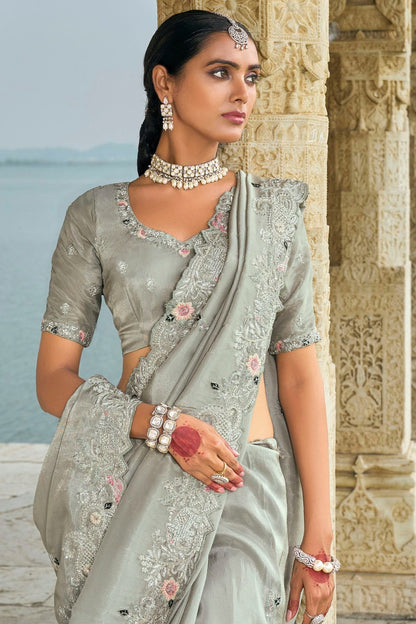 Grey Colour Banarasi Silk Designer Saree SD1111744 A