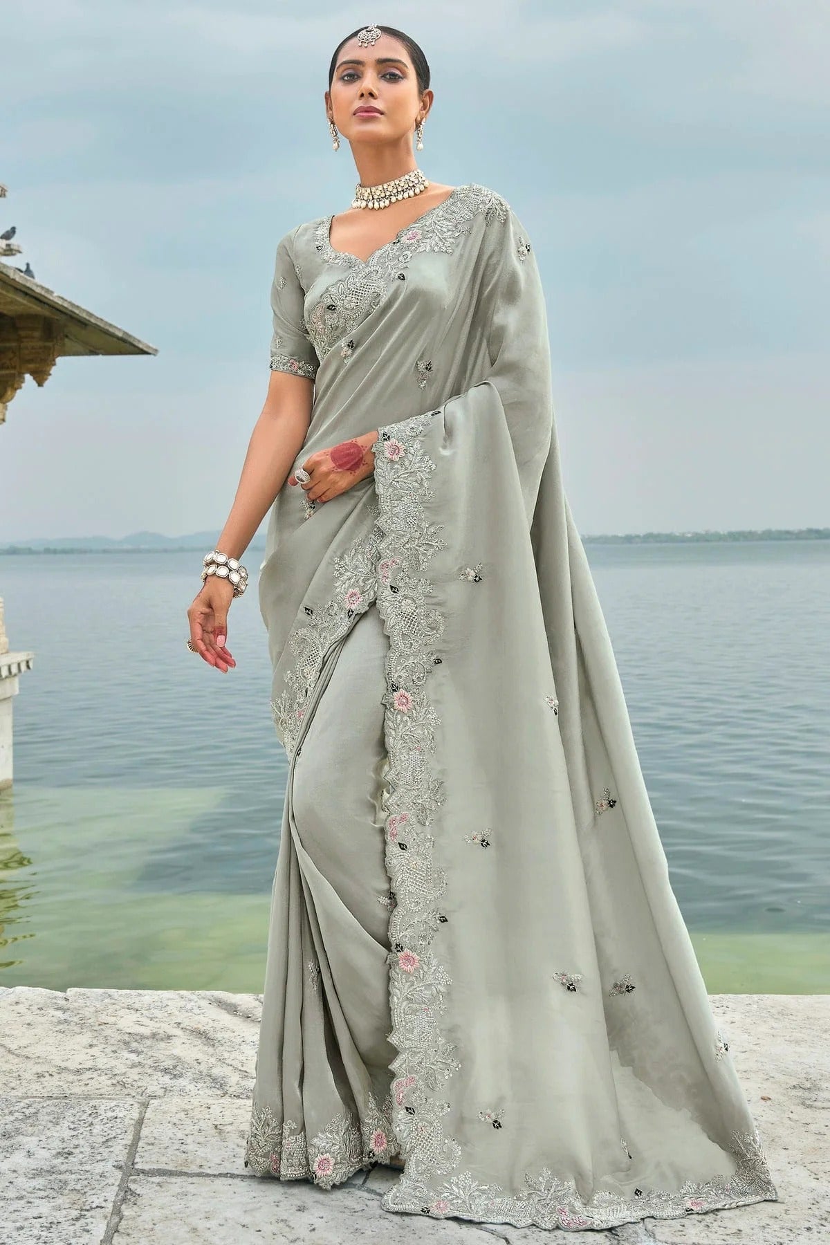 Grey Colour Banarasi Silk Designer Saree SD1111744