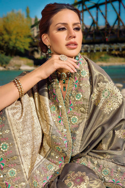 Grey Colour Banarasi Silk Saree SD1110106 A