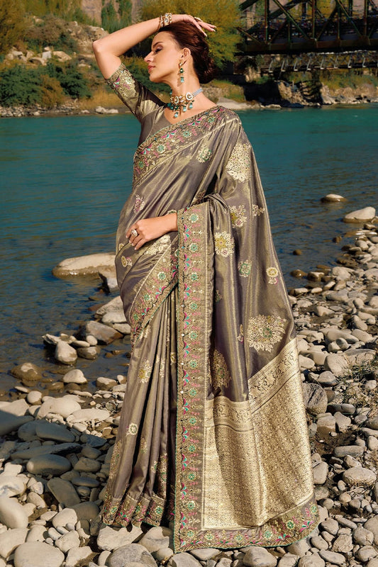 Grey Colour Banarasi Silk Saree SD1110106