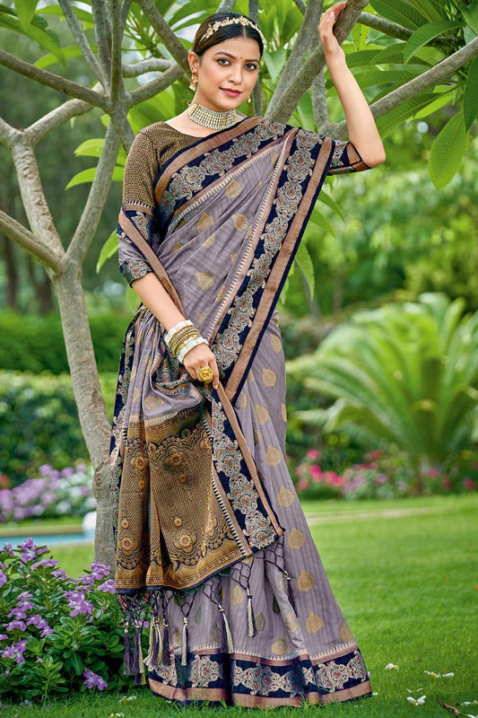 Grey Colour Banarasi Silk Traditional Saree In Woven Work SD1101259