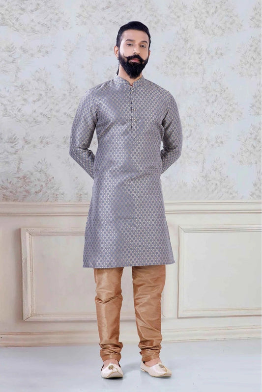 Grey Colour Brocade  Festival Wear Kurta Pajama KP1130074