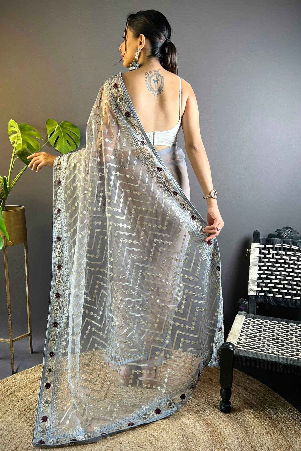 Grey Colour Butterfly Net Designer Saree SD1111759 A