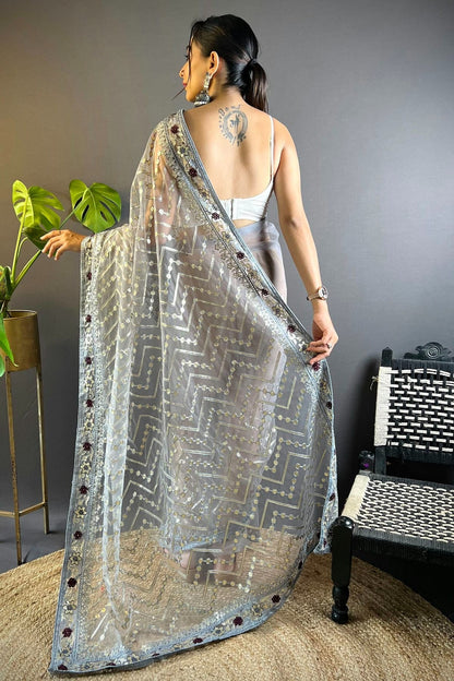 Grey Colour Butterfly Net Designer Saree SD1111759 A