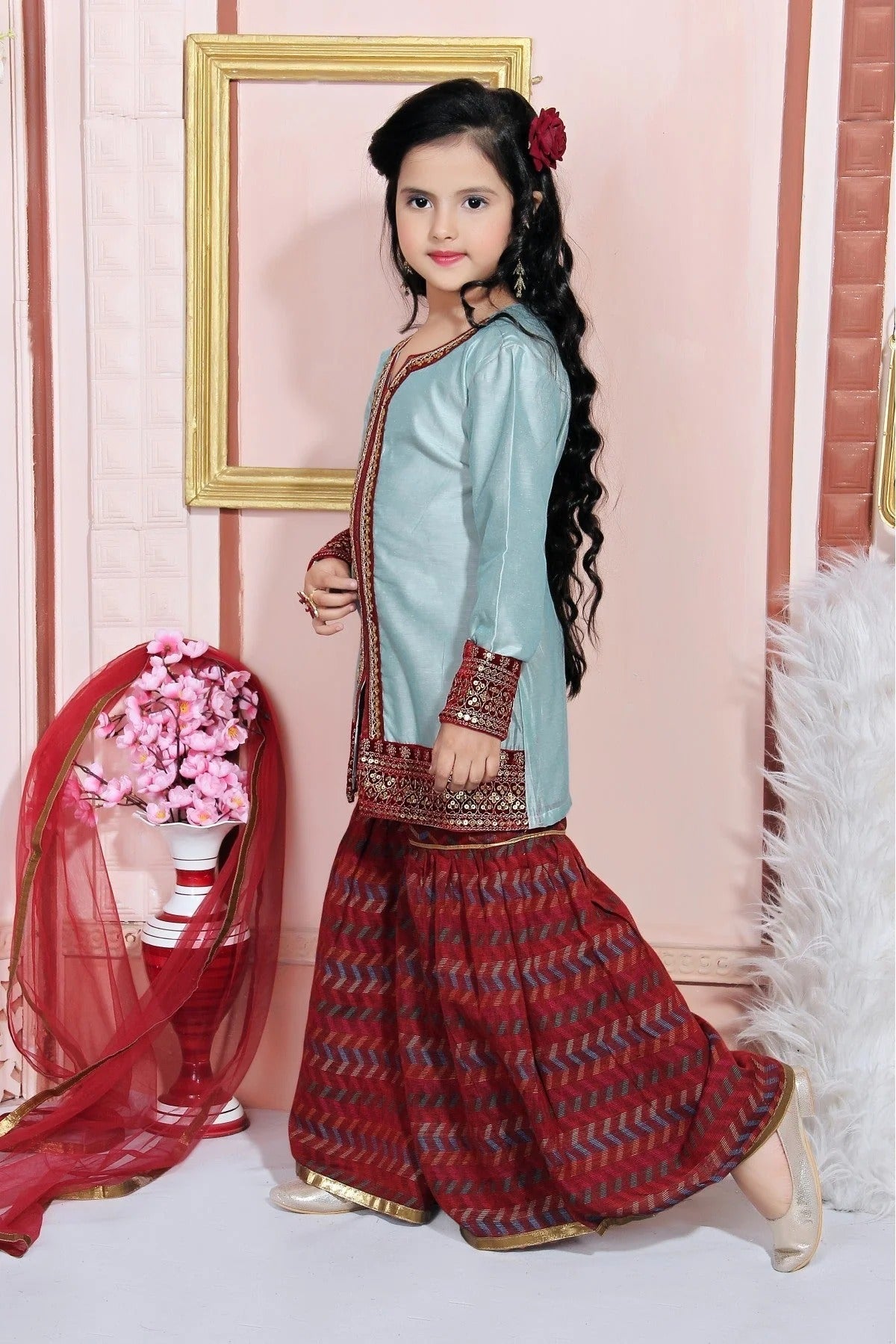 Grey Colour Chanderi Silk Embroidery Sharara Suit GW1070035 A
