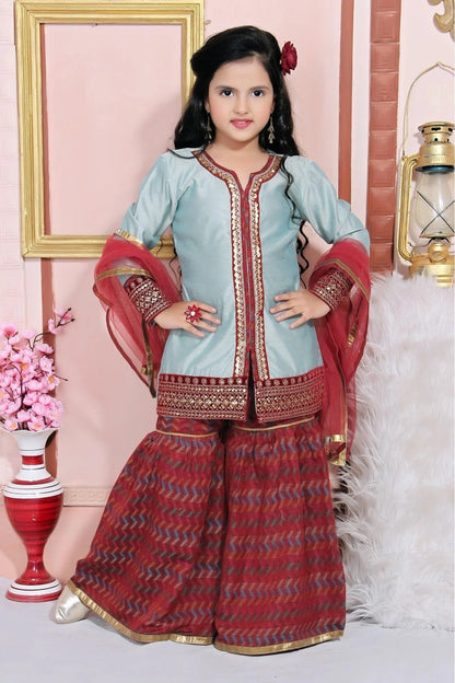 Grey Colour Chanderi Silk Embroidery Sharara Suit GW1070035
